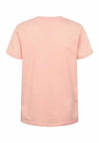 T-shirt en coton rose clair à manches courtes, vu de dos, avec un col rond et un design simple et uni.