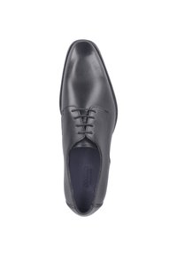 Zwarte leren dresschoenen met een gladde afwerking, ronde neus en klassiek vetersysteem. Beschikt over subtiele stiksels en een gevoerde binnenkant.