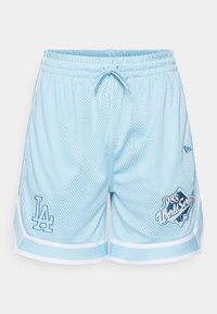 Light blue mesh shorts with white accents, elastic waistband, and drawstring. Features LA logo and "1988 World Series" graphic detail.