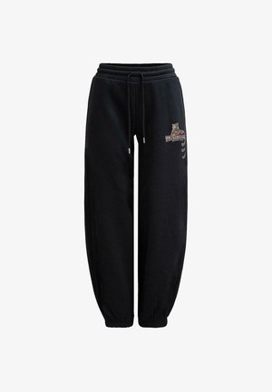 Zwarte sweatpants van een katoenmix, voorzien van een trekkoord in de taille en elastische boorden. Opvallend geborduurd luipaardontwerp op de linker bovenbeen.