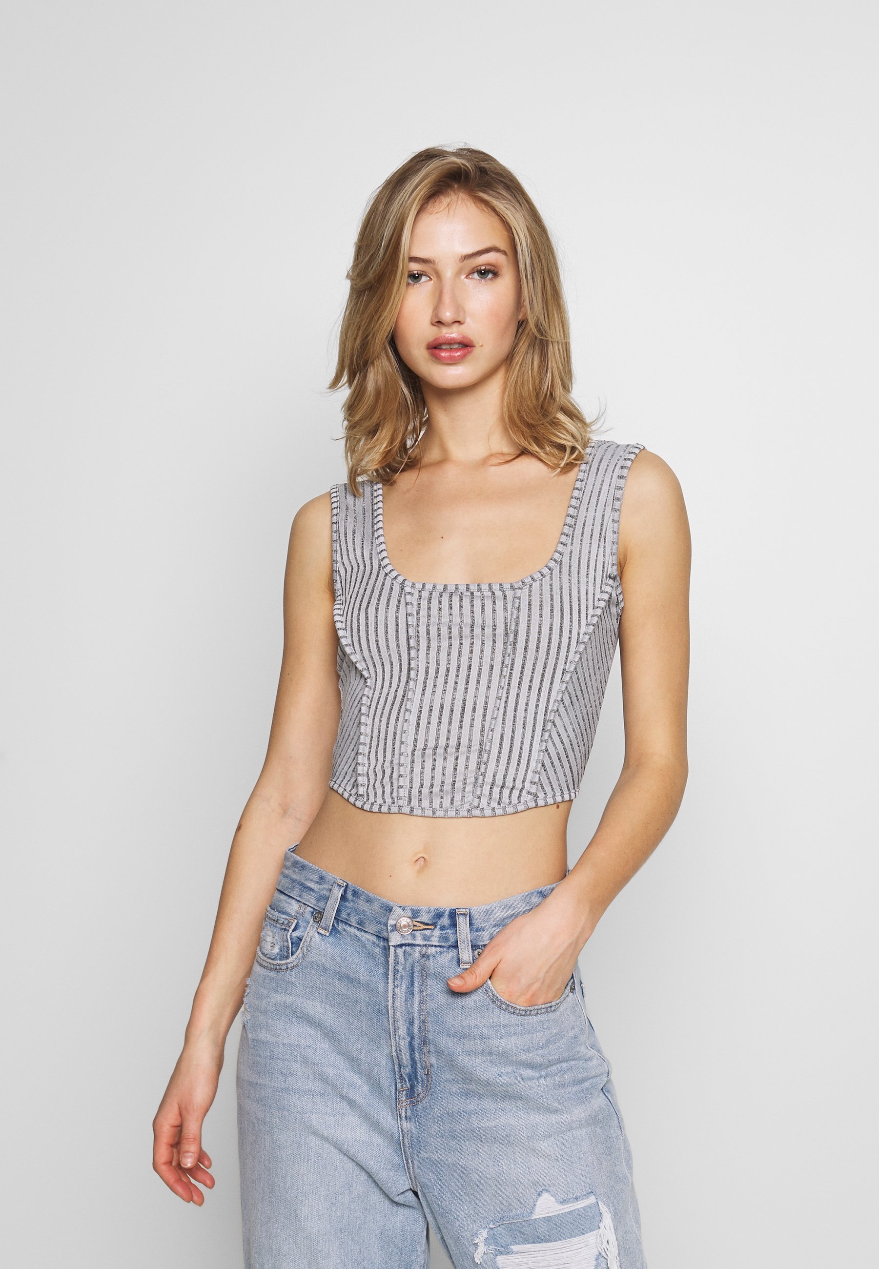 photo Corset Tops With Straps wide rib corset wide strap yarn top grey