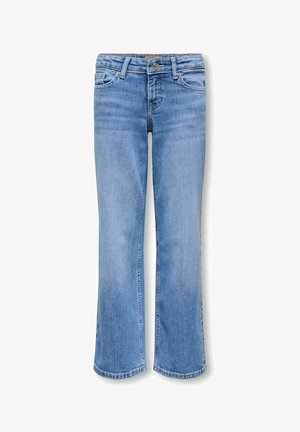 Vaaleansiniset farkut, joissa hieman levenevä lahje, edessä nappi, vetoketju, vyölenkit sekä edessä ja takana taskut.