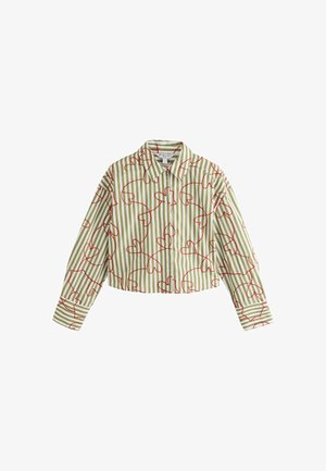 Next, REGULAR FIT - OVERSIZED BOYFRIEND LONG SLEEVE SHIRT . - Skjortebluser - green white stripe heart embroidered