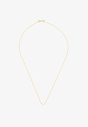 Goldkette mit dünnem, glattem Design. Verfügt über einen Verschluss und misst etwa 45 cm in der Länge mit zarter Textur.