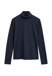 Navyblauw lange mouwen coltrui met een losse kraag en eenvoudige, gladde stof.