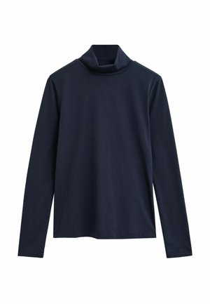 Navyblauw lange mouwen coltrui met een losse kraag en eenvoudige, gladde stof.