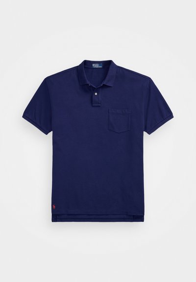 Camisa polo azul-marinho feita de algodão, com colarinho, pala de botão de dois botões, bolso de peito único e pequeno logótipo bordado na bainha.