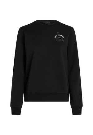 Černá dlouhá mikina s kulatým výstřihem a bílým textem "KARL LAGERFELD PARIS 21 RUE ST-GUILLAUME" na levé horní části hrudi.