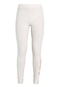 Jasnoszare legginsy z miękkiego, elastycznego materiału. Posiadają dopasowany krój oraz nadrukowane logo w kontrastującym kolorze wzdłuż boku.