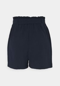 Shorts pour femmes bleu marine taille haute avec une ceinture paperbag et un détail de passants larges.