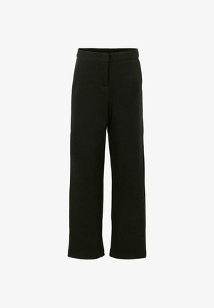 Pantalons de survêtement noirs en tissu doux, avec une coupe large, une taille élastique et sans poches ni embellissements visibles.