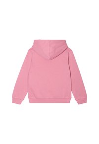 Felpa rosa con cappuccio, dotata di maniche lunghe e orlo a costine. Realizzata in un tessuto morbido, con una texture liscia e senza loghi o fantasie visibili.