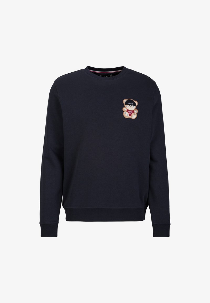 Navyfarbener Sweatshirt aus weichem Material mit einem Bärenmotiv auf der Brust. Ribbed Bündchen und Saum sorgen für eine enganliegende Passform.