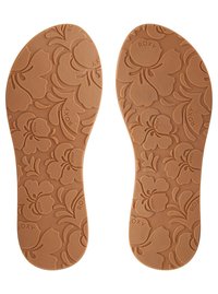 Semelles Roxy en beige avec un motif floral texturé. Caractéristiques d'une forme arrondie, d'un matériau durable et d'une marque subtile sur la surface.