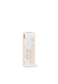 Confezione di massaggiatori in pietra preziosa e applicatori di crema. Base bianca con motivi geometrici dorati e il nome del marchio "CRYSTALLOVE" in arancione.