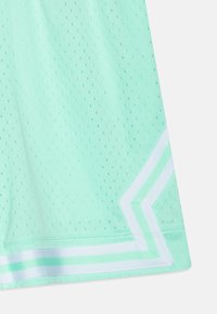 Ljust gröna träningsshorts med nättextur, med en vit randig accent i nederkant och små perforeringar över hela tyget.