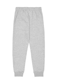 Grå sweatpants i mjukt tyg med en bekväm elastisk midja, smalnande ben och ribbade muddar vid anklarna.
