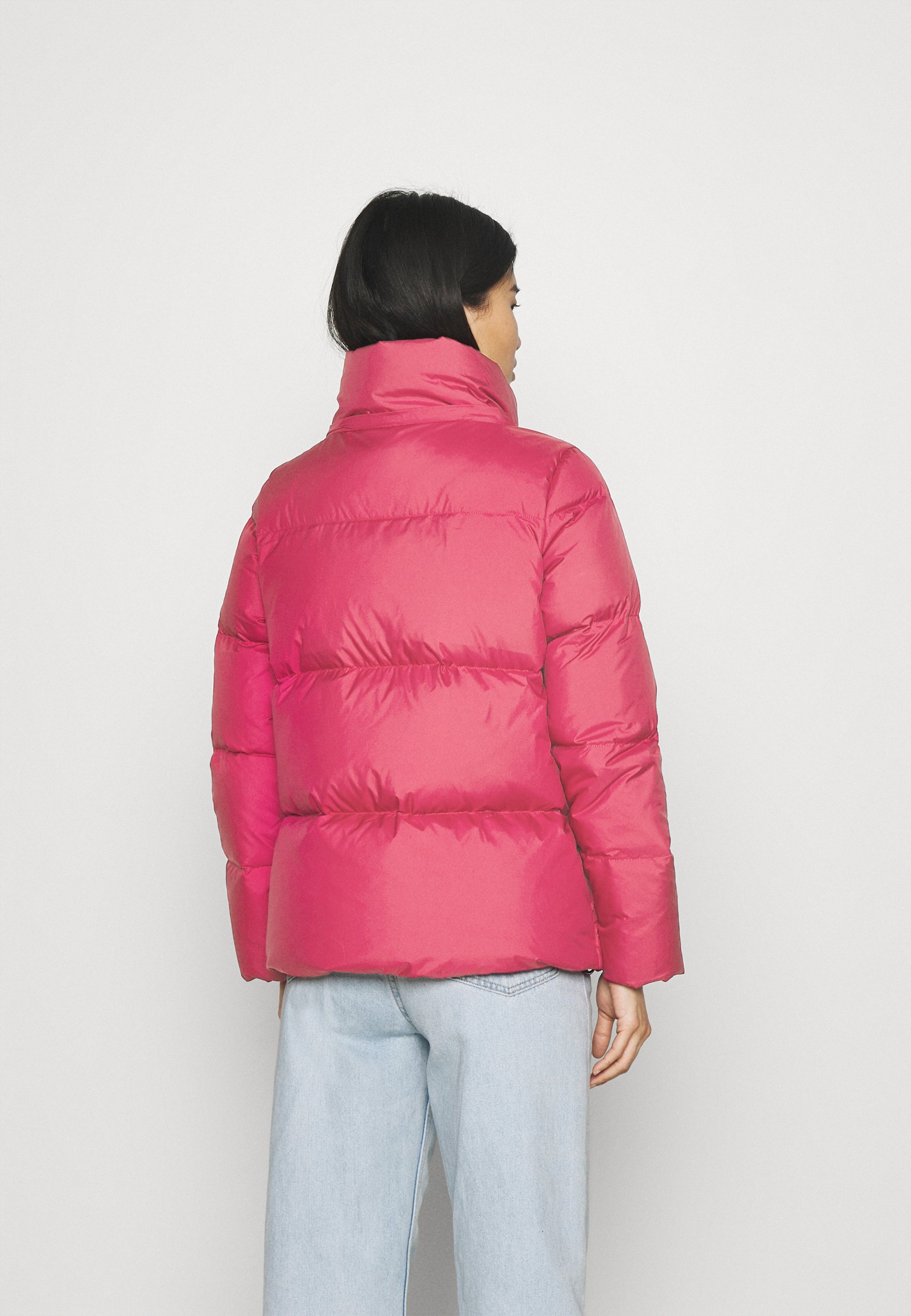 magenta puffer jacket