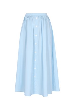 Šviesiai mėlyna, iki kelių siekianti sijonas su elastingu juosmeniu, mygtukų priekyje uždarymas ir minkšta medvilnė. Pabrėžia laisvai krintantį siluetą.