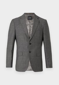 Šedý blazer s jemným vzorom rybej kosti, s dvoma gombíkmi, klopovým golierom a dvoma prednými vreckami. Podšitý svetlošedou látkou.