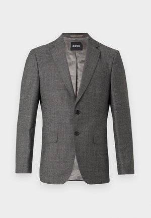 Hallhalline hall blazer, millel õrna herringbone mustriga, kahe nööbi kinnitusega, nööpaukudega krae ja kahe esikotiga. Vooder on heledast hallist kangast.