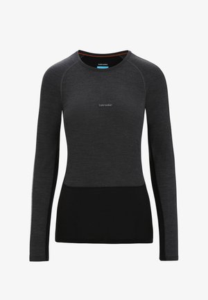 Camicia a maniche lunghe realizzata in tessuto grigio scuro e nero, con scollatura tonda e design aderente. Il logo del marchio è posizionato sul petto.