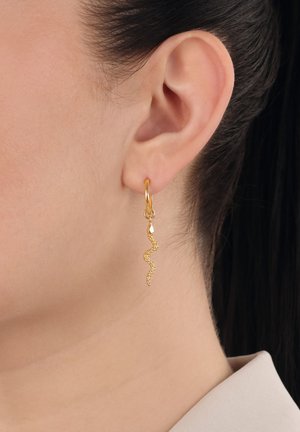 Orecchini a cerchio in oro con un design a serpente attorcigliato e dettagli testurizzati, sospesi a un gancio sicuro.
