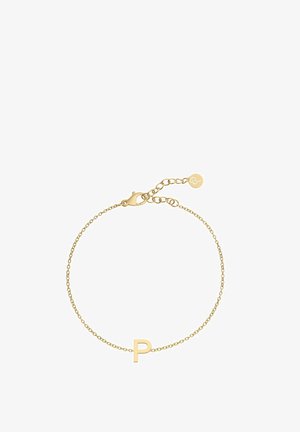 Goldkette-Armband mit einem Charm in Kleinbuchstaben "P", Verschluss und Verlängerungskette für verstellbare Länge. Minimalistisches Design.