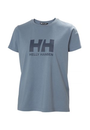 Light blue cotton T-shirt featuring a dark blue "HH" logo and "HELly HANSEN" text on the front. Classic crew neck and short sleeves.