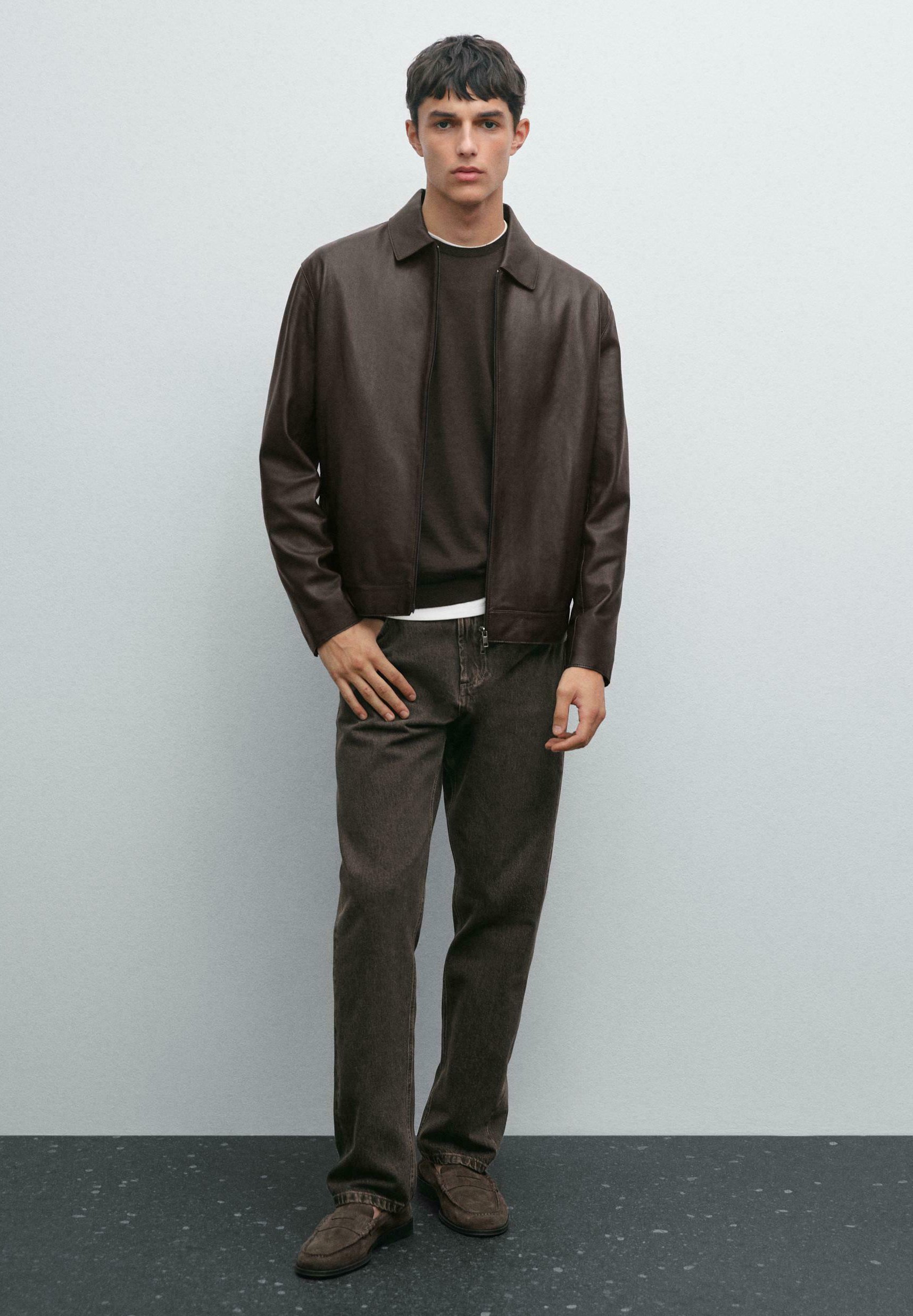 Massimo Dutti TWO-WAY ZIP NAPPA FINISH - Leather jacket