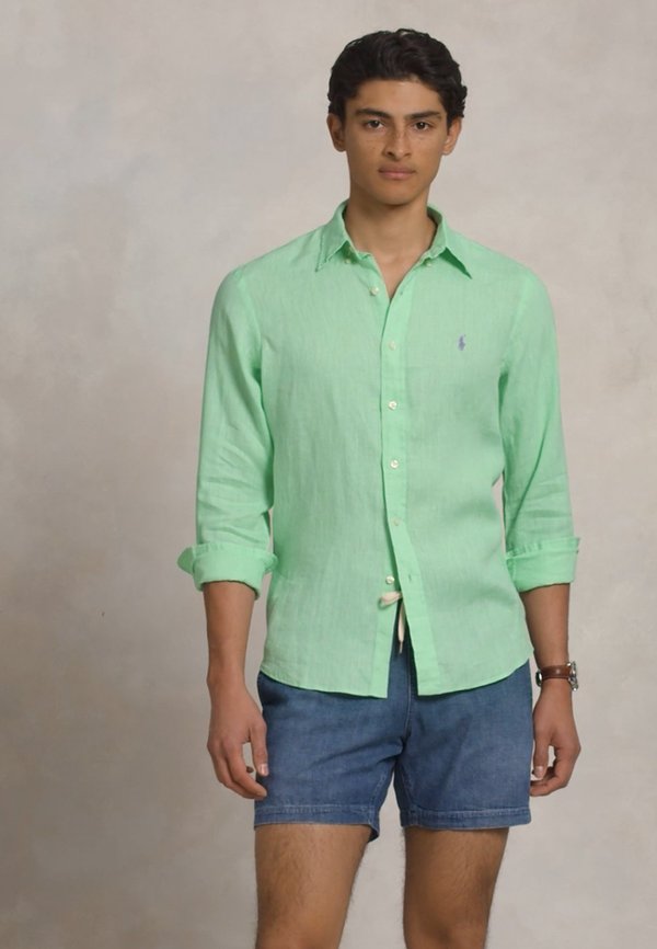 CUSTOM FIT LINEN SHIRT - Shirt - aqua verde3