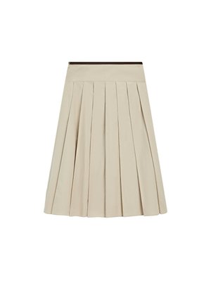Massimo Dutti, PLEATED MIDI SKIRT WITH CONTRASTING SASH - A-snit nederdel - sand