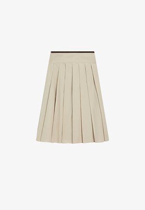 Massimo Dutti, PLEATED MIDI SKIRT WITH CONTRASTING SASH - A-line skirt - sand