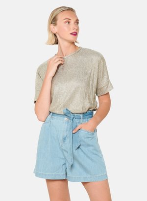 METALLIC RIBBED T-SHIRT - T-shirt basic - gold