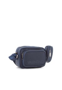 Borsa a tracolla blu navy in nylon, con tasca frontale, tracolla regolabile e logo "VALENTINO" impresso sul frontale.