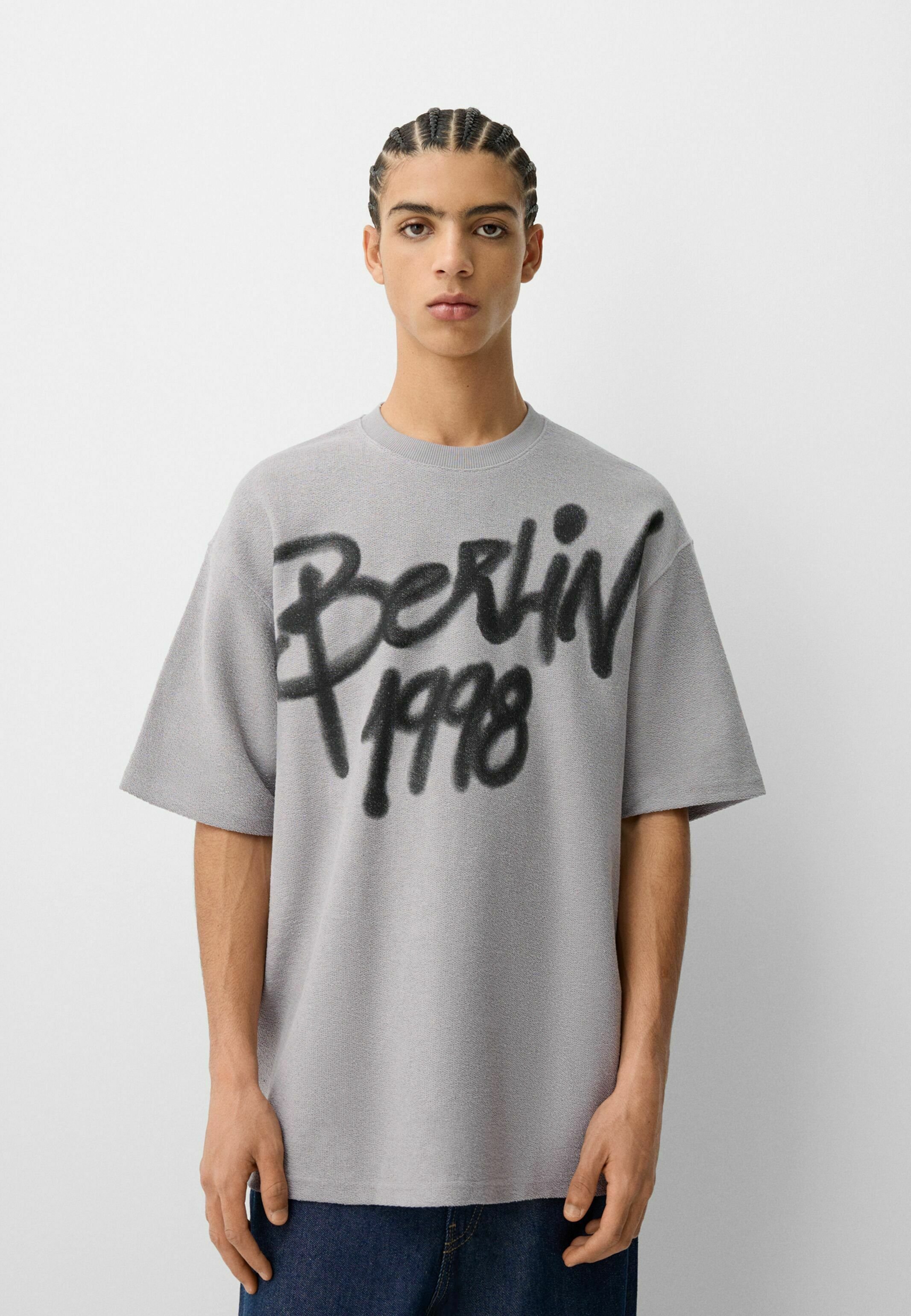 Bershka SHORT SLEEVE - Print T-shirt - grey - Zalando