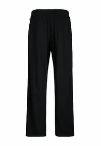 Pantalon noir ample avec taille élastique, coupe droite, sans poches ni ornements visibles.