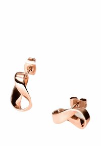 Ohrringe aus Roségold mit einem abstrakten, verdrehten Design; glatte Oberfläche; in Form von Unendlichkeitsschleifen; sichere Steckverschluss-Schließe.