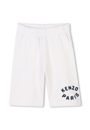 Shorts bianchi in cotone con elastico in vita, dotati di due tasche laterali e una decorazione ricamata in blu marine "KENZO PARIS" sulla parte anteriore.
