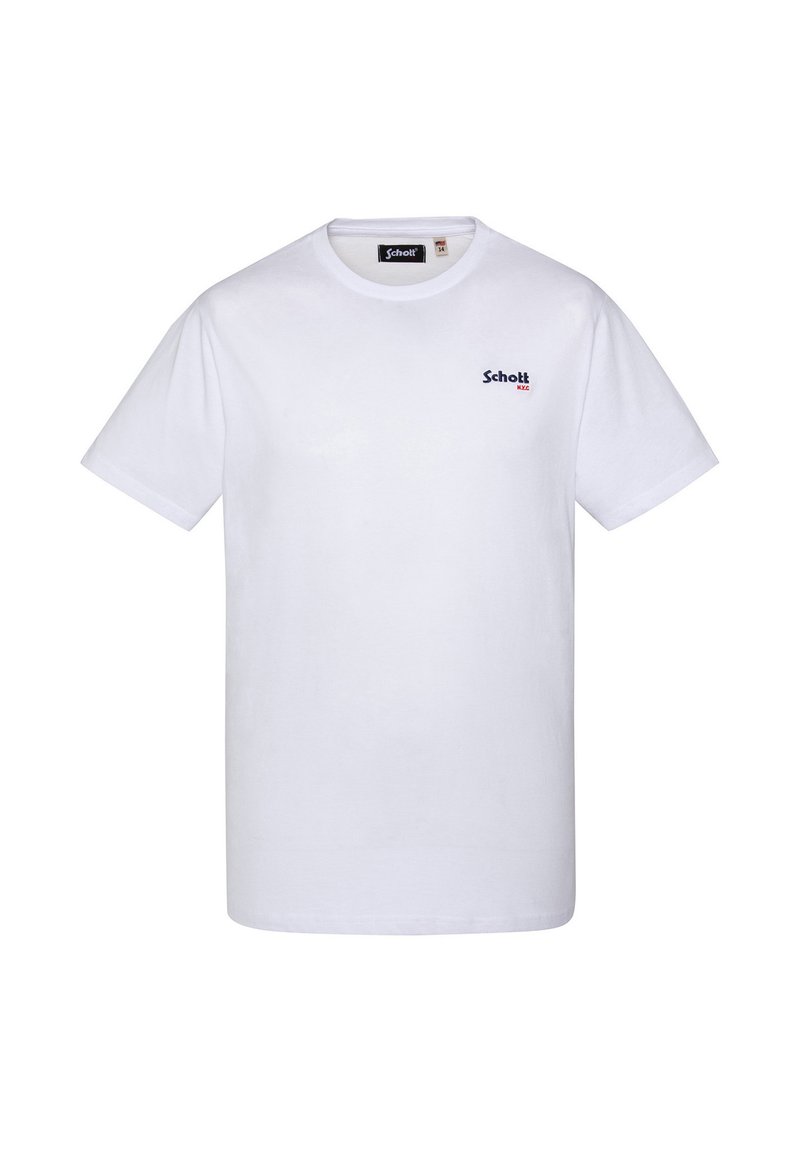Hvid bomuld t-shirt med kortærmer. Har et lille navy logo på venstre bryst. Klassisk rund halsudskæring, lige snit.