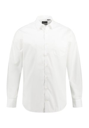 Witte button-up shirt met lange mouwen, een klein borstvak en een klassieke kraag. Gemaakt van gladde stof met een getailleerde fit.