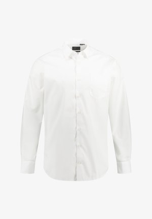 White button-up shirt with long sleeves, a small chest pocket, and a classic collar. Made of smooth fabric with a tailored fit.