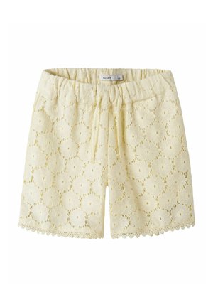Shorts de couleur crème avec motif en dentelle florale, taille élastique et ourlet festonné, taille 7-8 ans.