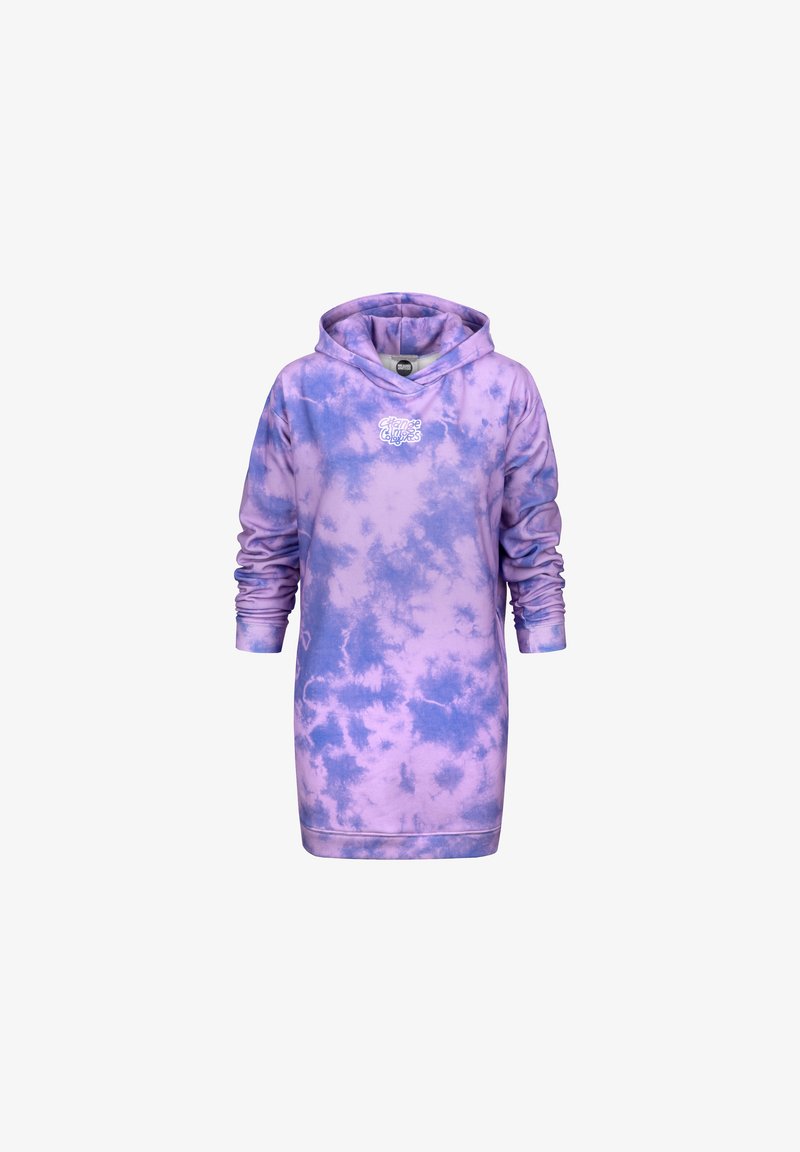 Huvtröja i lila tie-dye-mönster, med långa ärmar, mjukt tyg och en logga fram. Lättviktig med en avslappnad passform.