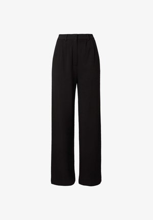 Zwarte wijde broek met een tailormade ontwerp, voorzien van plooien, een zachte textuur en een hoge tailleband voor een gestructureerde uitstraling.