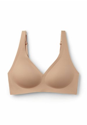 Nackter BH mit weichen, geformten Cups, breiten Trägern und nahtlosem Design. Hergestellt aus glattem, flexiblem Material für Komfort und Unterstützung.