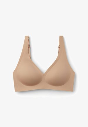 Nackter BH mit weichen, geformten Cups, breiten Trägern und nahtlosem Design. Hergestellt aus glattem, flexiblem Material für Komfort und Unterstützung.