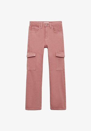 Cargo broek in zachtroze katoen met een rechte pijpdesign, voorzien van twee grote zijzakken en riemlussen in de taille.