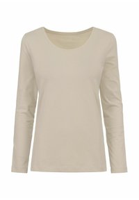 Jasnofioletowa bluzka z długim rękawem, okrągłym dekoltem, miękką strukturą i prostym dołem, wykonana z gładkiej mieszanki bawełny.