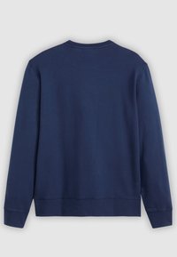 Navyblauwe sweatshirt met lange mouwen, ronde halslijn en geribbelde manchetten. Gemaakt van zachte, gladde stof met een eenvoudig, effen ontwerp.